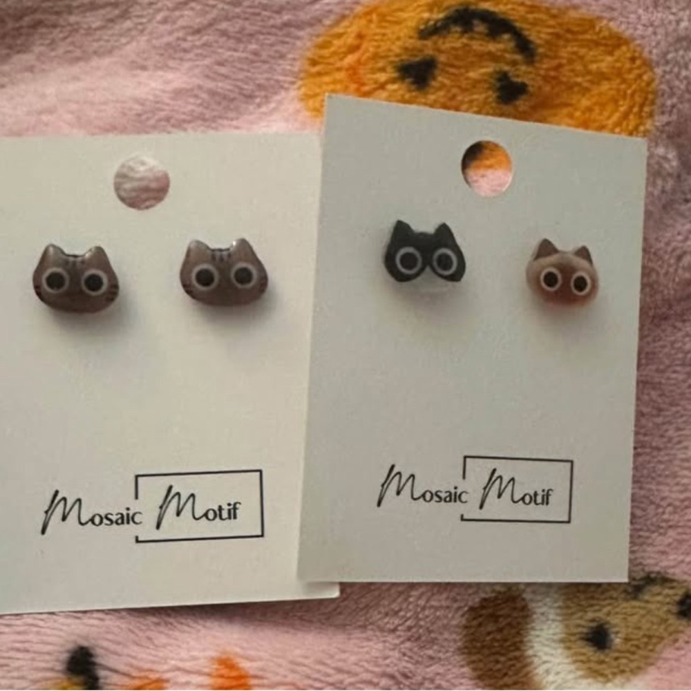 Cat Earrings - Brown and Black